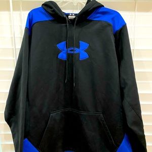 Men’s Under Armour Black w/ Royal Blue Long Sleeve Hooded Sweatshirt GUC Size XL